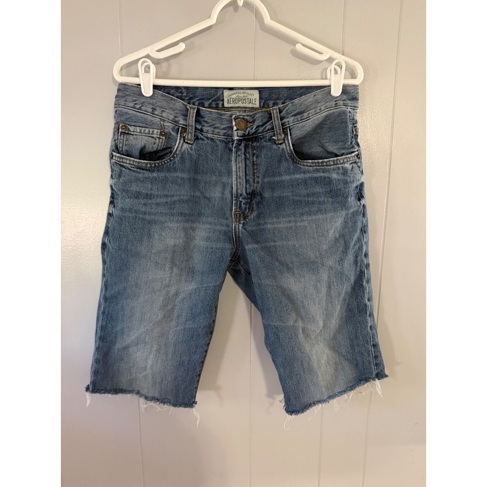 Aeropostale Denim Shorts Mens 32 Slim Bootcut Cut Off Raw Hem Blue Distressed‎